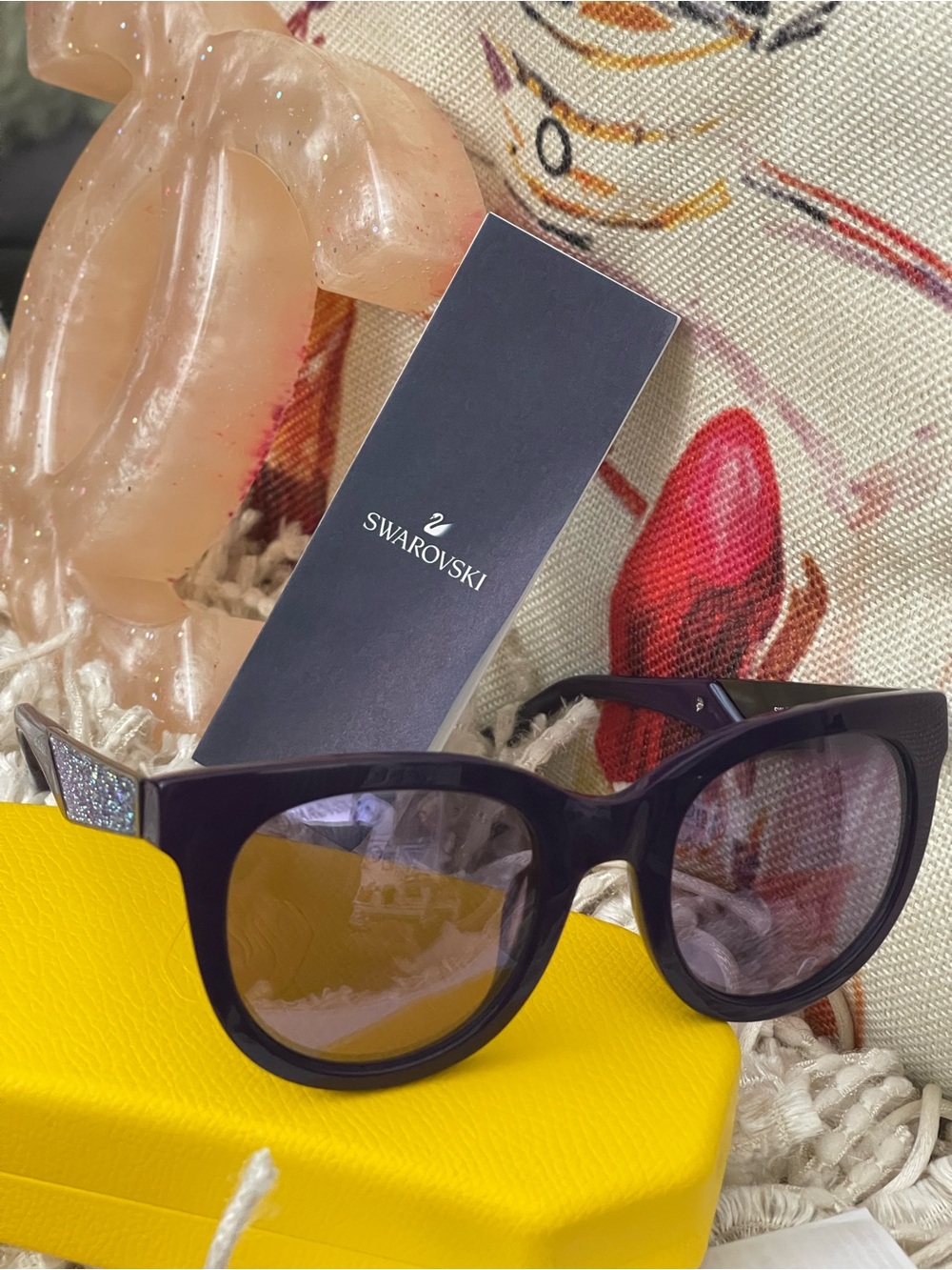 Swarovski Deep Purple Sunglasses with Crystal Accents —FULL-SET✨NEW